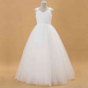 Elegant tjejfestklänning för bröllop födelsedag vit spets tonåring brudtärna promklänningar nattvardsgäst barn långa klänningar g220428
