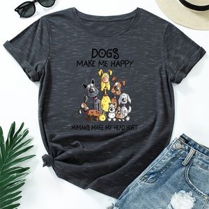 女性夏半袖Tシャツコットン100％犬レタープリントファッショングラフィック女性カジュアルストリートウェアレギュラーティートップ220407