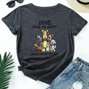 Mulheres verão manga curta t-shirt algodão 100% cães cães impressão moda feminino fêmea casual streetwear senhoras tae regular tops 220407