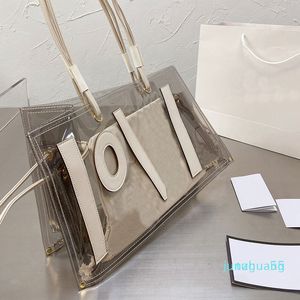 Designer-Damen-Gelee-Einkaufstasche, transparente Handtaschen, PVC-Ledergriff, innen abnehmbare Canvas-Tasche, Umhängetaschen, große Kapazitätstasche