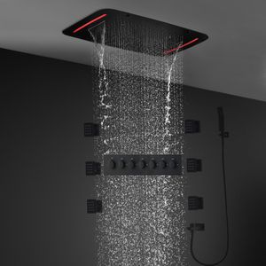 Badrum Lyxtak Vattenfall Duschuppsättning 710x430mm LED Rain Showerhead Kits Termostatventilfaktministror med sidospray