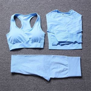 Clearance Workout kläder för kvinnor två stycken sport set fitness kostym yoga gym kläder sömlösa topp och leggings sätter 220330