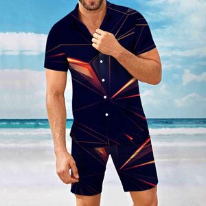 Herrspårar Summer Hawaiian skjorta manlig tryck Luxury Man Casual Short Sleeve Shorts 2 Piece Set Sweat Suits Overdimasy Beachwear 2022m