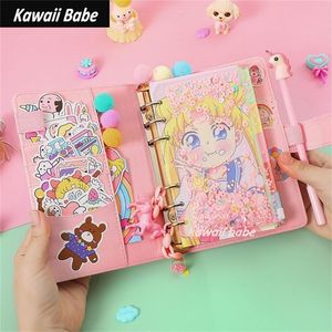 Estilo japonês bonito caderno caderno diy jornal de viagem 6 anéis pasta de arquivo folhas soltas anel de folha pasta kawaii artigos de papelaria suprimentos 220401