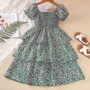 2022 sommer Große Größe Teenager Mädchen Kleid Voller Druck Kleine Blume Prinzessin Kleider Für Mädchen Kinder Geburtstag Geschenk Kleidung G220518