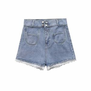 Moda Shorts Mulheres Mulheres Verão De cintura alta Torda de renda Casual calças curtas elegantes jeans chiques jeans curtos femme 210709