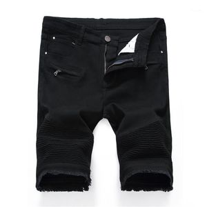 Herren Jeans Denim Shorts Männer Sommer Stretch Slim Fit Kurzer Designer Cotton Casual Distessed Black Jean Knie Länge