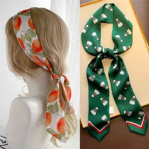 Skriv ut Skinny Ribbon Scarf för Kvinnor Hårband Baganda Headband Silk Satin Tillbehör Tjej Modebälte Armband Neckerchief