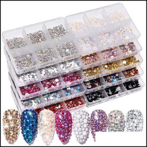 Nail Art Decorations Salon Health Beauty 6Grids Ss6-Ss20 Crystal Rhinestones Mixed Color Flat Bottom Ab Porcelain White Champagne 3D Nails