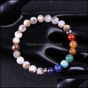 Charm Bracelets 7 Chakras Men Bracelet Faceted Stripe Agate Stone Beads Braided Yoga Hand String Women Jewelry Friendship Carshop2006 Dh6Zx