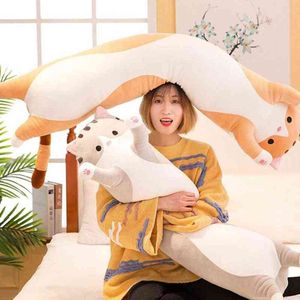 Cute Cat Plush Toys Animal Creative Cute Cat Long Soft Duvet Office Lunch Pillow Sleep Pillow Stuffed Toys Gift Baby soothing Dolls J220729