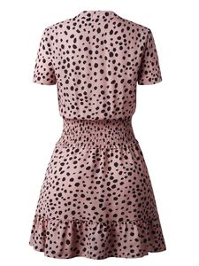 Klänning kvinnor leopard casual svart sommar ruffle mini examen klänningar knappar dam lila midja monterade kläder 2022 kvinnor kläder