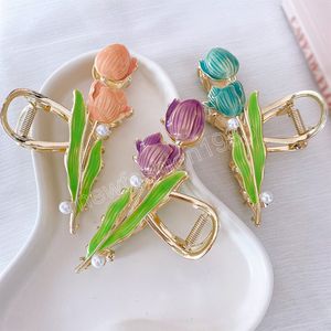 Accessori per capelli retrò Tulipano francese Clip grandi Graziosi artigli per capelli a forma di fiore classico Copricapo in stile pastorale