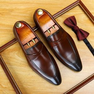 2021 Bahar Erkekler Resmi Ayakkabı Marka İtalyan Moda Kahverengi Kayma Elbise Ayakkabı Orijinal İnek Deri Siyah Düğün Ayakkabıları Buty Meskie 210312