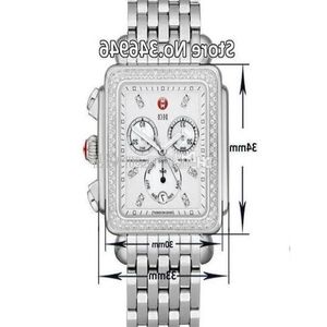 33mm Michele Signature Deco Diamond Chronograph Mother of Pearl Ladies quartz Watch268O