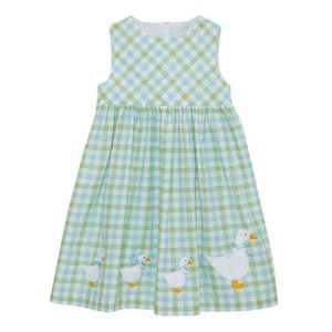 Little Maven Summer Dress For Girls Cotton Green Plaid Dress Cotton With Duck Beautiful For Toddler Kids Year J220523