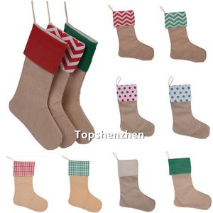 9Colors High Quality Burlap Christmas Stocking Presentväskor Xmas öppen spis hängande strumpa stor vanlig dekorativ för juldekorationer diy hantverk