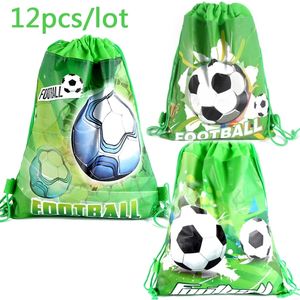 12pcs lot Football Theme Backpack Happy Birthday Party Non-woven Fabrics Soccer Ball Drawstring Gifts Bag Baby Shower Mochila 220427