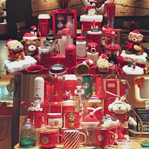 Starbucks Cup Party Christmas Red Mason Maglione Bear Gingerbread Man Little Lion Glass Straw Isolamento