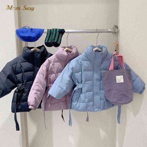 Fashion Baby Boy Girl Cotton Quilted Coat Winter Baby Toddler Child Coat Waist Belt Warm Thick Outfit Baby Clothes 2-10Y J220718
