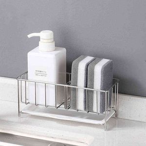 Stainless Steel Sponge Holder With Drain Sink Storage Soap Metal Basket Shelf Partition Plate Kitchen Organizer Accessories J220702