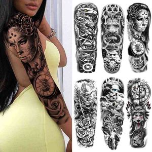 Wholesale fake lion tattoo resale online - NXY Temporary Tattoo Sexy Girl Flower s for Women Men Black Lion Triangle Sticker Fake Tribal Full Arm Sleeve Tatoos Paste
