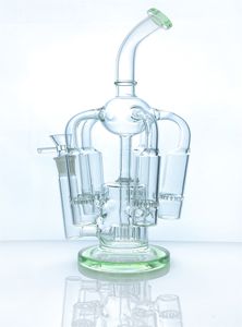 Glas Gb großhandel-Das neueste erstaunliche Feature Recycler Bong Glass Shisha Water Pipe Kronleuchter Wabendusche Recycler GB Light Green