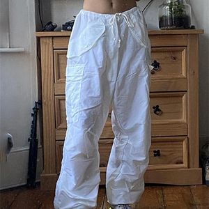 Tawnie y2k streetwear carga folgada calça vintage cordão baixa cintura calça de moletom casual calças de perna larga larga verão 220705