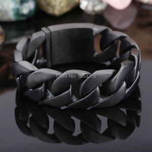 Bağlantı Zinciri 8.7 '' 24mm 173G Ağır Erkekler Küba Bilezik Paslanmaz Çelik Mat Siyah Never Sol Soluk Bling Jewlery Xmas / Doğum Günü GI