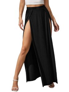 Spódnice elastyczna spódnica z wysokiej talii z litego koloru rozdzielenie luźnego pociej się wchłanianie potu długie spódnice plażowe