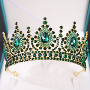 Zielony czerwony abhinestone kryształ królowa duża korona ślub Tiara Kobiety Pauta Pageant Diodem Party Hair Akcesoria