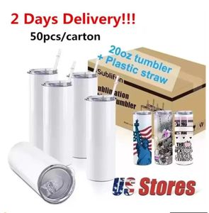 US STOCK STRAIGHT 20oz Sublimation Tumbler Blank Stainless Steel Mugs DIY Tapered Vacuum Insulated Car Tumblers Coffee 2 Days Delivery C0715G03