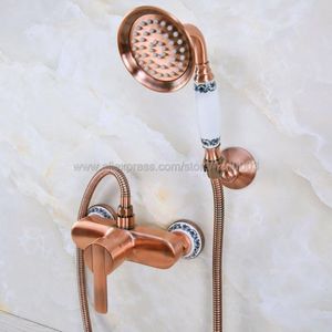 Bathroom Shower Sets Antique Red Copper Faucet Bath Mixer Tap Wall Mounted Hand Held Head Kit Kna288Bathroom