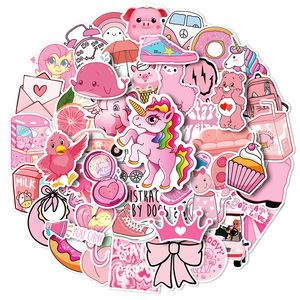 50 pièces dessin animé rose fille graffiti enfants autocollant téléphone ordinateur portable skateboard voiture autocollants pack pour bagages guitare casque tasse d'eau autocollant