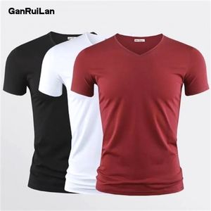 Erkek tişört saf renk v yaka kısa kollu üstler tees erkekler tshirt siyah tayt adam tshirts erkek kıyafetler için fitness 220607