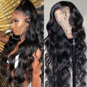 Transparent Lace Front Human Hair Wigs For Women Raw Indian Wavy Body Wave Synthetic Lace Frontal Wig