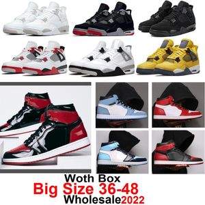 Große Größe 36-50 Großhandel Basketballschuhe Großes Patent Bred 1s University Blue 1 Black Cat 4s Fire Red 4 Pure Money Lightning Red Thunder Cool Grey mit Box Herren