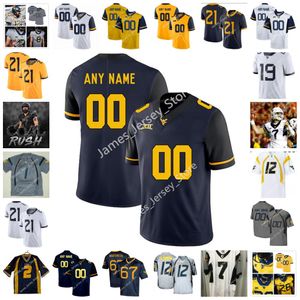 W V U Custom Stitched Football Jersey 24 Tony Mathis Jr. 52 Jalen Thornton 95 Jefferson 13 Sam James 65 Donavan Beaver 12 Taijh Alston 0 Bryce Ford-Wheaton 0 Brian Polendey