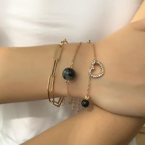 Kvinnans armband personlighetsstruktur Harts Boll Creative Heart Pendant Chain Three-Piece Set Lady Link
