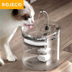 Rojeco 2L Cat Water Fountain Filter Automatic Sensor Drinker For Cats Feeder Pet Dispenser Auto Drinking 220510