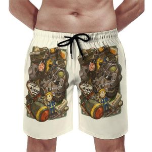 Heren shorts Wasteland Cache Fallout Board Vault Boy Nuka Cola Power Armor Game Printing Beach Korte broek Mannen Drawtrunks