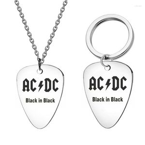 Instrumentos De Bandas venda por atacado-Keychains Aço inoxidável AC DC Dial Colar Rock Band Keys Keys Guitar Titanium Men s Punk Instrument Pick KeyChain JewelryKeyChains