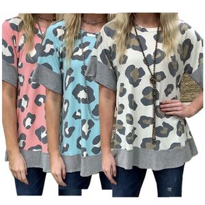 Moda İnek Stria Baskı T-shirt Kadın Kızlar Tops Yaz Kısa Kollu O-Boyun T Gömlek Leopar Baskılı T-Shirt Tees Rahat Gevşek Tişörtleri Hava Dolaşımını Geliştirmek