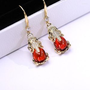 Brincos de queda vintage para mulheres Moda Red Crystal Glass Jóias de casamento em estilo chinês Lustre
