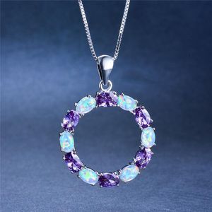 Colares de pingentes de luxo feminino grandes pingentes de moda de moda colar de prata colar roxo Blue Branch Fire Opal for WomenPenda