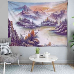Ink Oil Painting Tapestry Green Plants Tree Home Decoration Carpet Wall Hanging Bohemian Decor Crow Sofa Blanket J220804