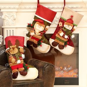 Santa Elk Snowman Christmas Stockings Presentväskor Ornament Juldekorationer för Hem Mall Xmas Tree Adornos de Navidad T200909