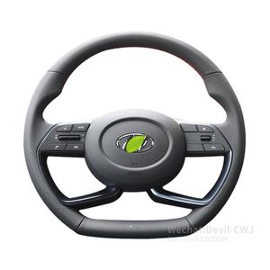 Крышки рулевого колеса для обложки 10-го поколения Соната 7-го поколения Elantra 2022 Кожаная штека с кожаным сшиванием.
