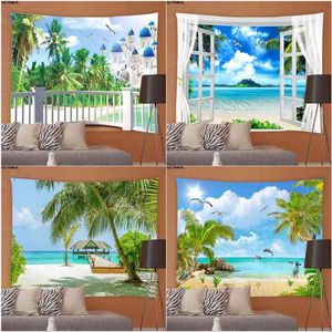 Tapestry Summer Light Sunlight Ocean Paisagem Parede Carpet Mar de praia Holding tapetes