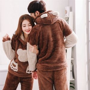 Pigiama di peluche da uomo con cappuccio manica lunga invernale caldo più spesso abbigliamento da salotto per donna Homewear simpatico cartone animato orso pigiama homme LJ201112